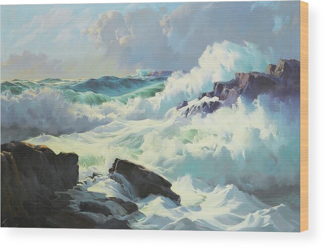 Frederick Judd Waugh 1861 - 1940 Breaking Surf Wood Print featuring the painting Breaking Surf by Frederick Judd Waugh