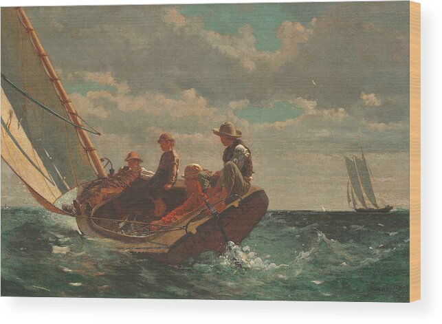 Winslow Homer Wood Print featuring the painting Breezing Up A Fair Wind - 1876 by Eric Glaser