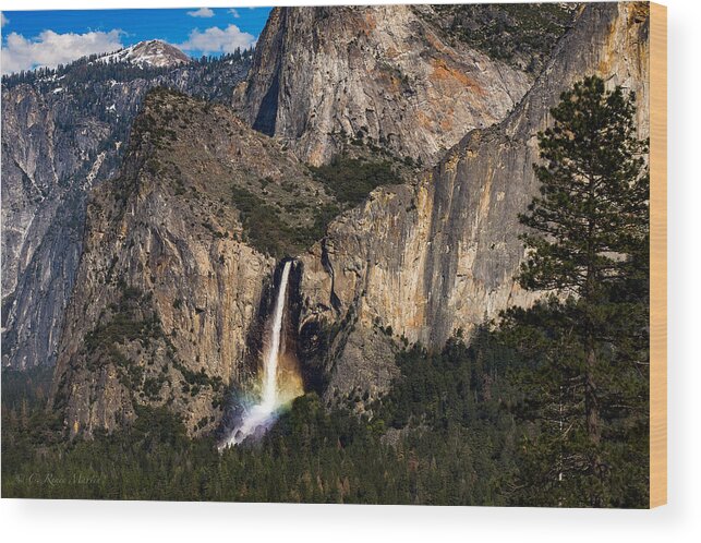 Yosemite National Park Wood Print featuring the photograph Bridalveil Falls Rainbow #3 by C Renee Martin