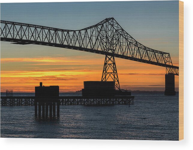Astoria Wood Print featuring the photograph Bridge Sunset Silhouette by Robert Potts