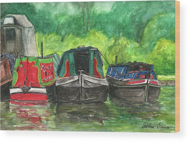 Bridgewater Canal Wood Print featuring the painting Bridgewater Canal Boats by Arthur Barnes