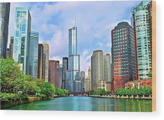 Chicago Wood Print featuring the photograph Bright Sunny Chicago Day by Frozen in Time Fine Art Photography