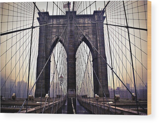 Brooklyn Wood Print featuring the photograph Brooklyn Bridge Suspension Cables by Ray Devlin
