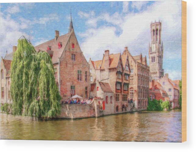 Cityscape Wood Print featuring the painting Bruges Canal Belgium DWP-2611575 by Dean Wittle