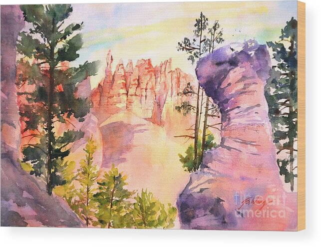 Bryce Canyon Wood Print featuring the painting Bryce Canyon #4 by Betty M M Wong