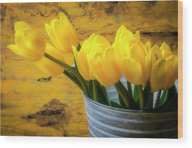 Tulip Wood Print featuring the photograph Bucket Of Tulips by Garry Gay