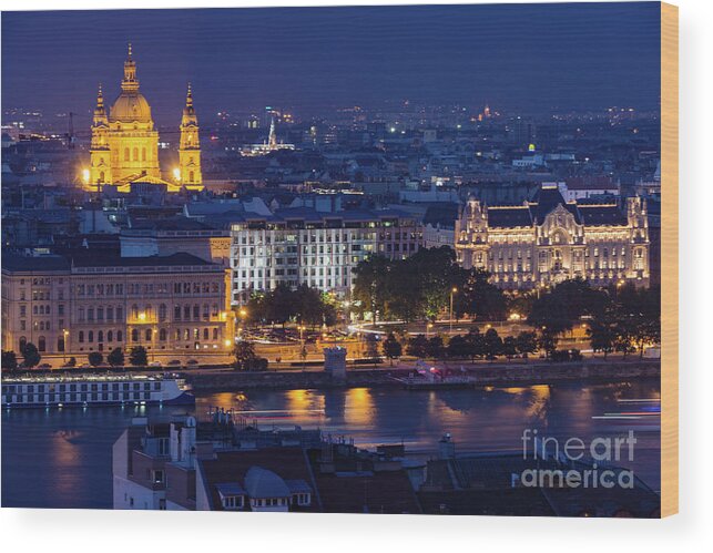 Budapest Wood Print featuring the photograph Budapest at Night by Bob Phillips