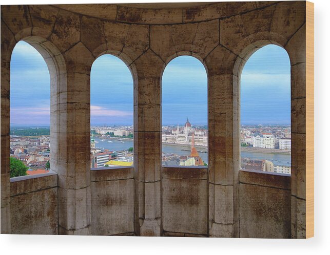 Architecture Wood Print featuring the photograph Budapest Parliament from the Fishermans Bastion by Russ Dixon