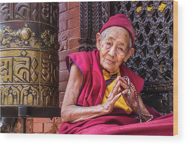 Buddhism Wood Print featuring the photograph Buddhist Nun by Nila Newsom