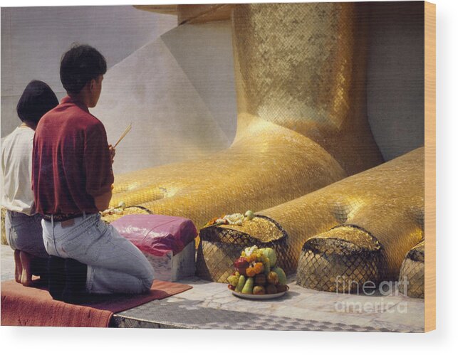 Religion Wood Print featuring the photograph Buddhist Thai People Praying by Heiko Koehrer-Wagner