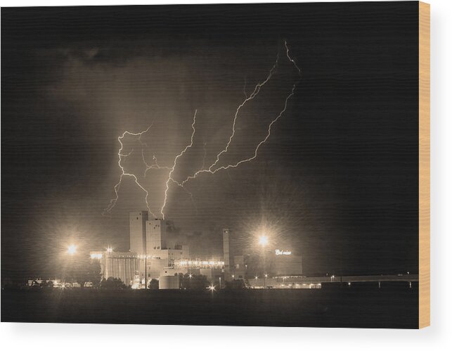 Anheuser-busch Wood Print featuring the photograph Budweiser Powered by Lightning Sepia by James BO Insogna