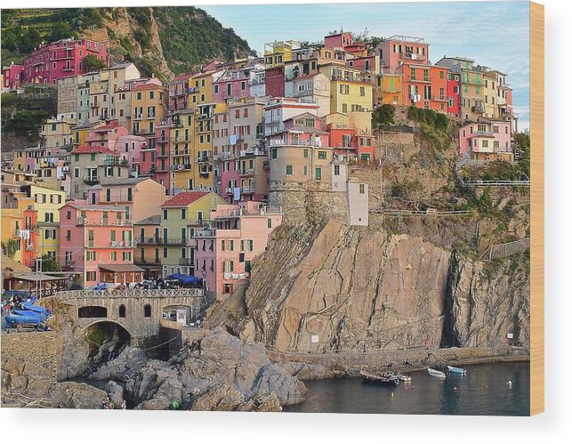 Manarola Wood Print featuring the photograph Built on the Slope by Frozen in Time Fine Art Photography