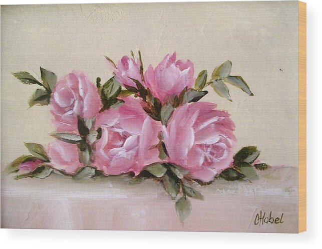 Shabby Chic Roses Wood Print featuring the painting Bunch Of Pink Roses Painting by Chris Hobel
