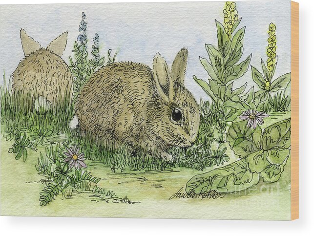 Bunnies Wood Print featuring the painting Bunnies by Laurie Rohner