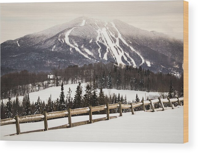 Vermont Wood Print featuring the photograph Burke Mountain and Fence by Tim Kirchoff