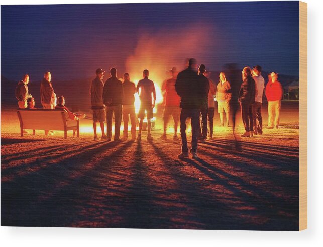 Black Rock Desert Wood Print featuring the photograph Burning grains of rocket fuel by Peter Thoeny