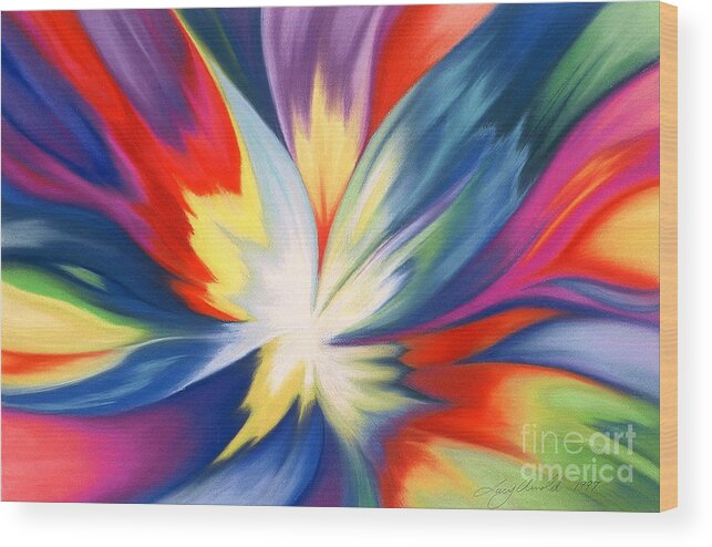 Abstract Wood Print featuring the painting Burst Of Joy by Lucy Arnold