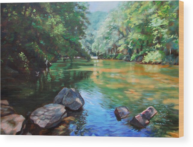 Aquatic Wood Print featuring the painting By the River by Bonnie Mason