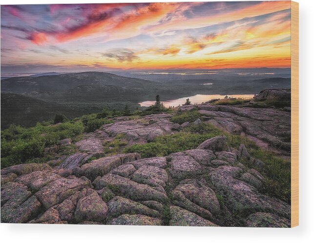 Acadia Wood Print featuring the photograph Cadillac Mountain Sunset by Jeff Bazinet
