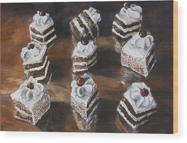 Cake Wood Print featuring the painting Cake by Nik Helbig