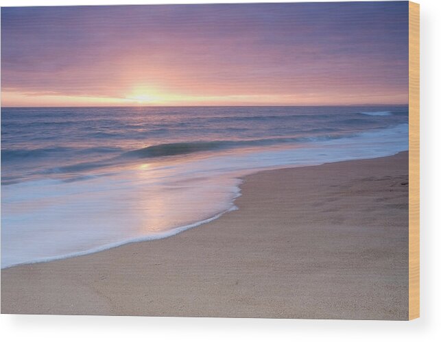 Beach Sunset Wood Print featuring the photograph Calm Beach Waves During Sunset by Angelo DeVal