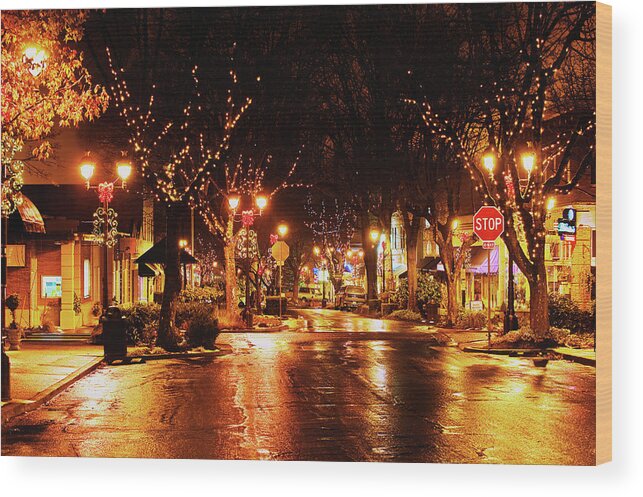 Camas Wood Print featuring the photograph Camas Downtown at Night by John Christopher