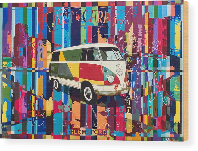 Vw Bus Wood Print featuring the painting Camouflage by Alfred Degens
