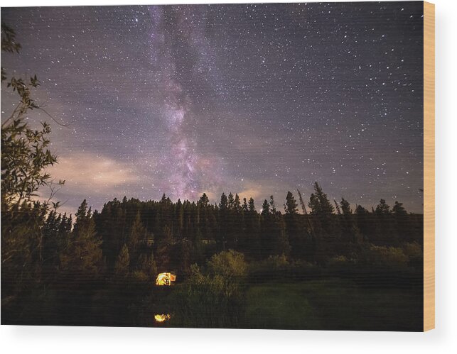 Milky Way Wood Print featuring the photograph Camping Under Nighttime Milky Way Stars by James BO Insogna