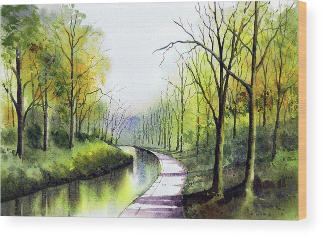 Canal Sowerby Bridge Wood Print featuring the painting Canal Sowerby Bridge by Paul Dene Marlor