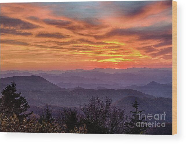 Blue Ridge Parkway Wood Print featuring the photograph Caney Fork Overlook Sunset by Jennifer Ludlum