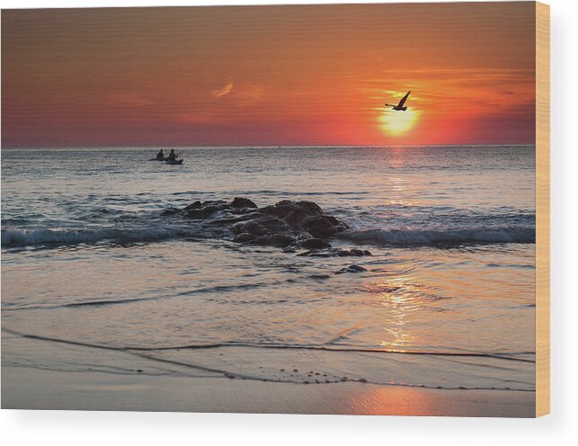 Crackington Haven Wood Print featuring the photograph A Canoe at Crackington Haven at sunset Cornwall by Maggie Mccall
