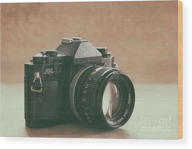 Vintage Wood Print featuring the photograph Canon A1 by Ana V Ramirez