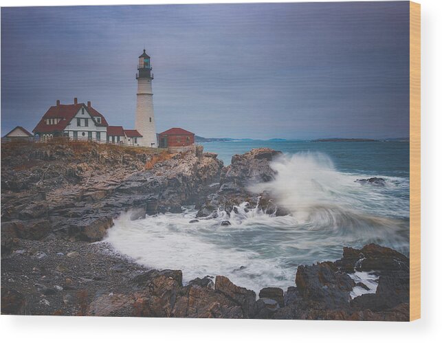 Portland Maine Wood Print featuring the photograph Cape Elizabeth Storm by Darren White