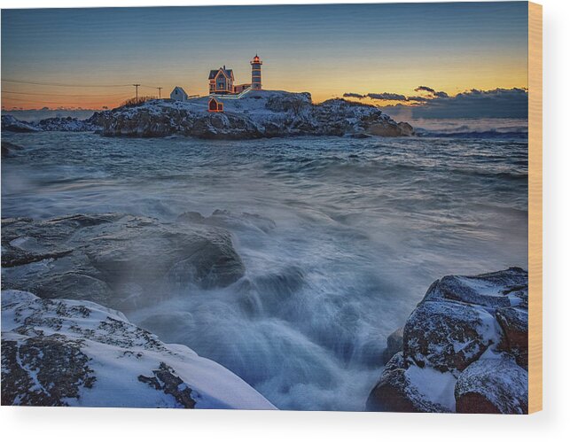 Maine Wood Print featuring the photograph Cape Neddick In The Cold by Rick Berk