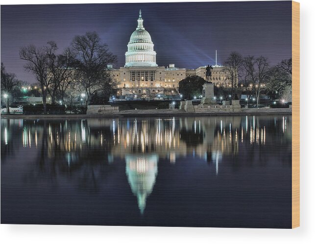 Reflection Wood Print featuring the photograph Capital Building by Bill Dodsworth
