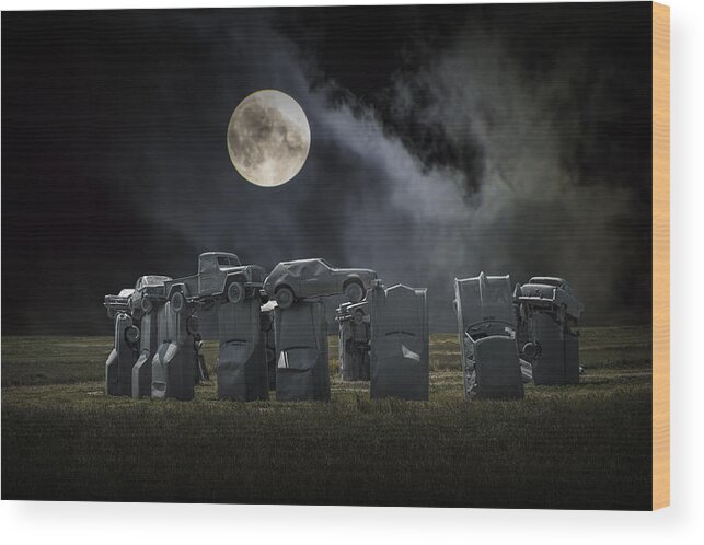 Henge Wood Print featuring the photograph Car Henge under the Moonlight by Randall Nyhof