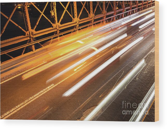 America Wood Print featuring the photograph Car traffic on Brooklyn Bridge in New York - USA by Samuel Borges