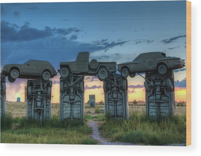 Alliance Wood Print featuring the photograph Carhenge #6 by John Strong