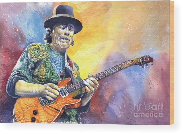 Watercolor Wood Print featuring the painting Carlos Santana by Yuriy Shevchuk