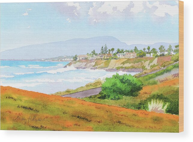 Carlsbad Coastline Wood Print featuring the painting Carlsbad RT. 101 Sunny Day by Mary Helmreich