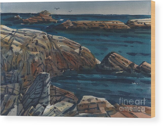 Carmel Beach Rocks Wood Print featuring the painting Carmel Beach Rocks by Donald Maier