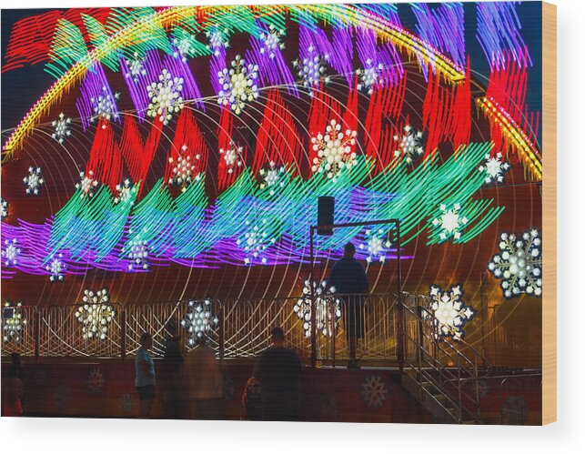 Steven Bateson Wood Print featuring the photograph Carnival Ride Rainbow Colors by Steven Bateson