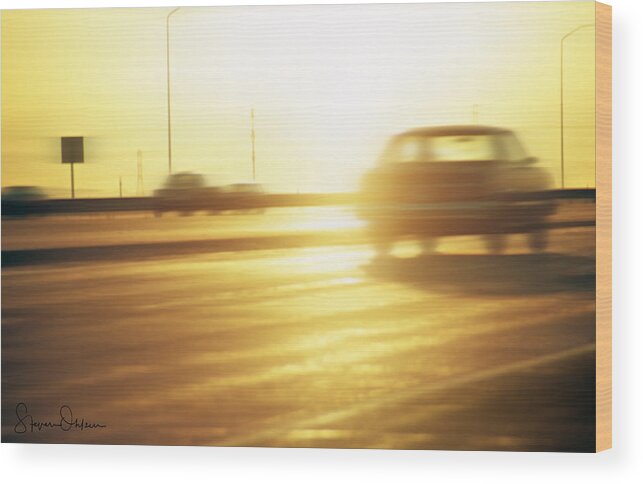 Freeway Wood Print featuring the mixed media Cars on Freeway 3 - Signed Limited Edition by Steve Ohlsen