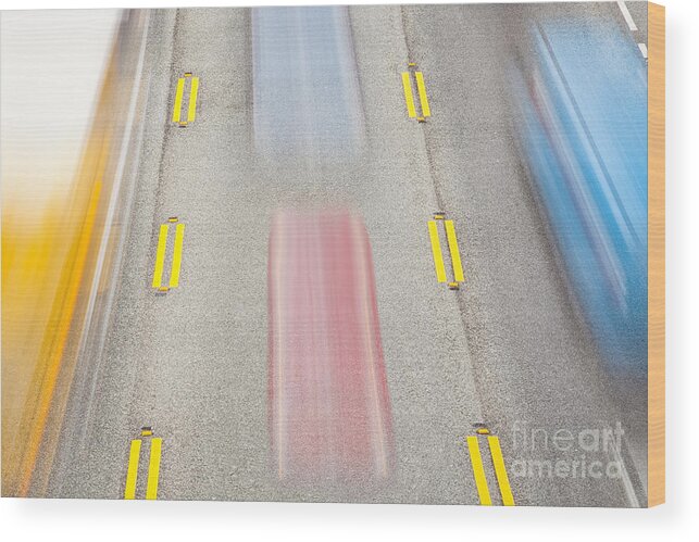 Automobile Wood Print featuring the photograph Cars Speeding Along Highway by Bryan Mullennix