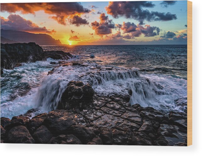 Beach Wood Print featuring the photograph Cascading Water at Sunset by John Hight