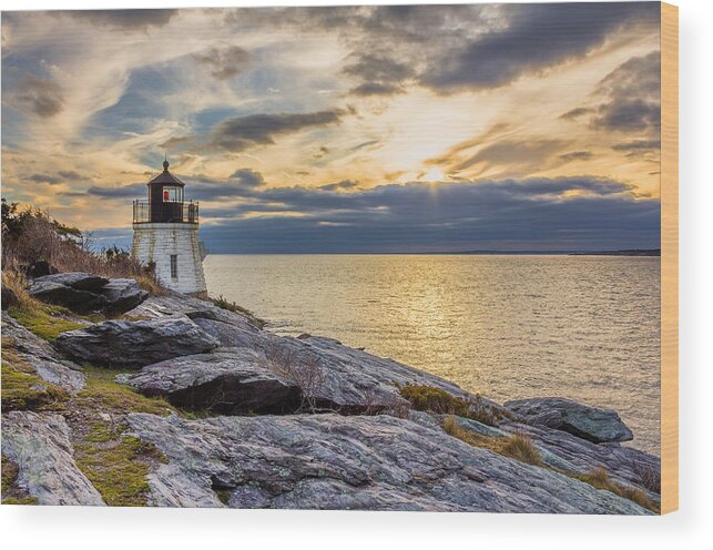 Castle Hill Light Wood Print featuring the photograph Castle Hill Light HDR by Kirkodd Photography Of New England
