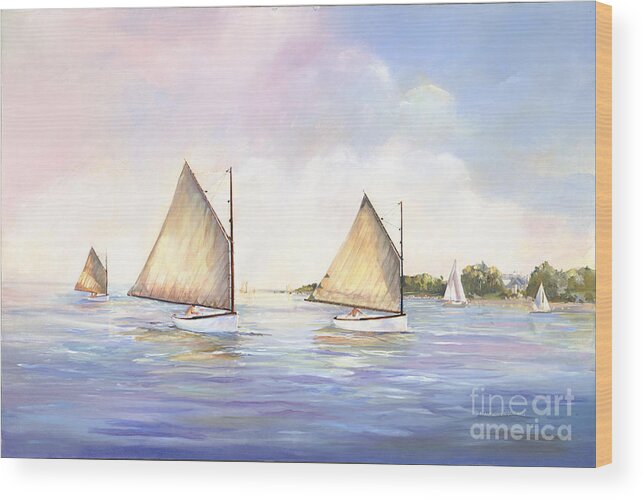 Seascape Wood Print featuring the painting Cat Boats at Play by P Anthony Visco