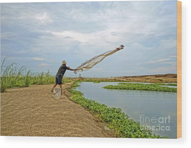 Landscape Wood Print featuring the photograph Catch Fish by Arik S Mintorogo