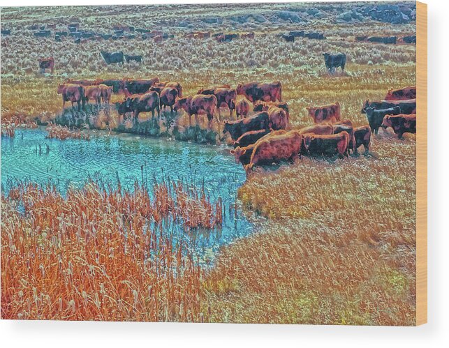 Western Wood Print featuring the photograph Cattails, Cattle And Sage by Amanda Smith