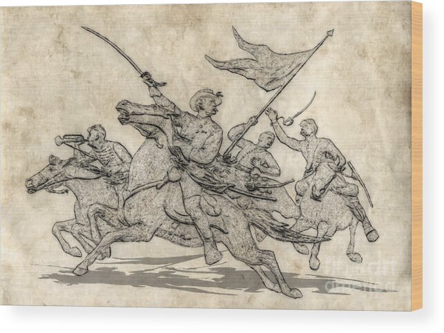 Cavalry Charge Gettysburg Sketch Wood Print featuring the digital art Cavalry Charge Gettysburg Sketch by Randy Steele